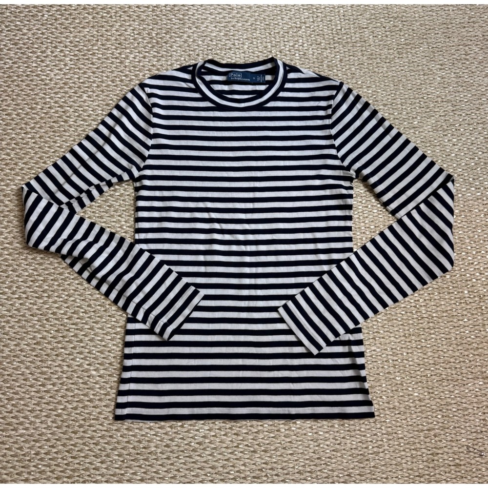 Polo Ralph Lauren Striped Long Sleeve Crewneck Tee Navy preppy nautical coastal